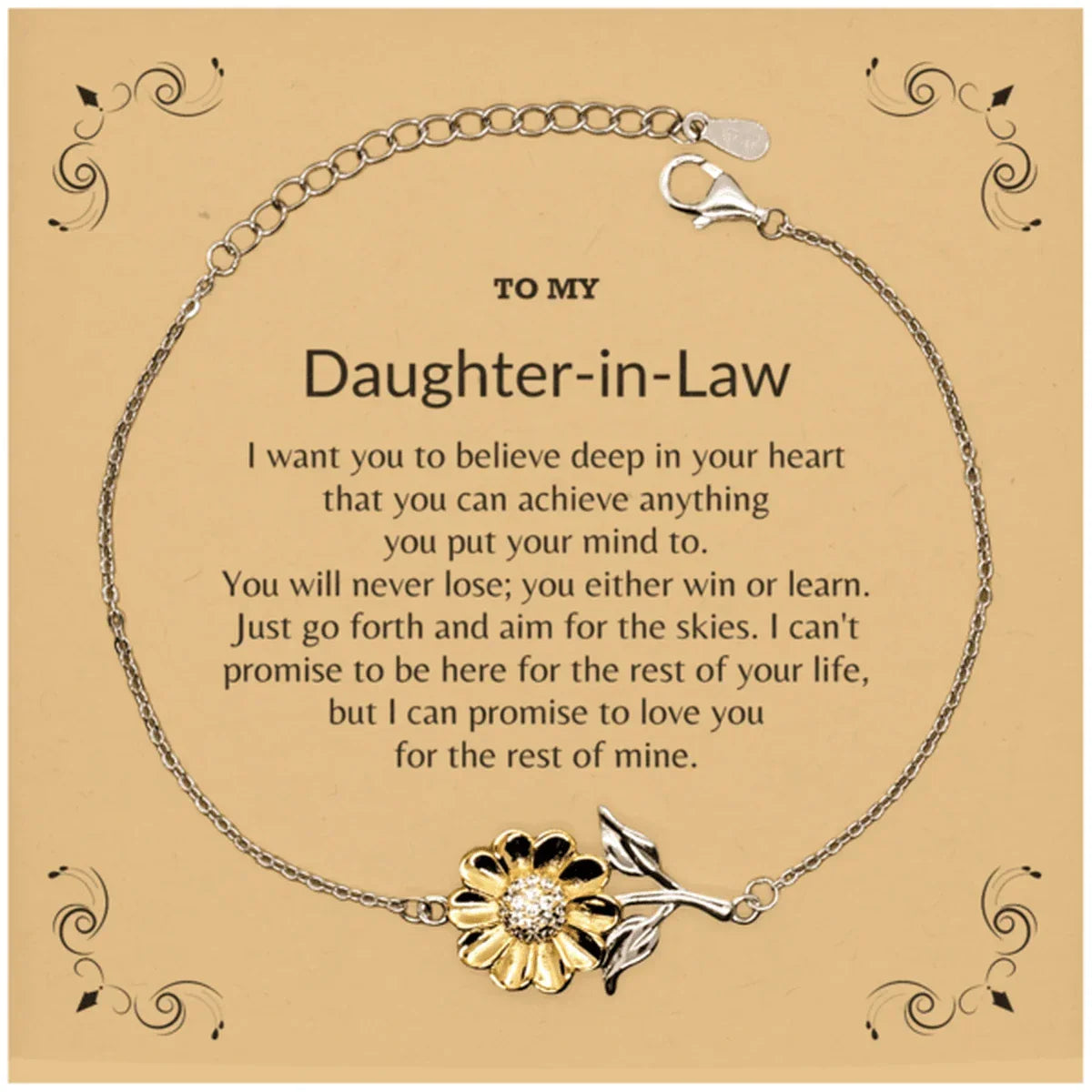 Motivational Daughter-In-Law Sunflower Bracelet - I can promise to love you for the rest of my life, Birthday, Christmas Holiday Jewelry Gift