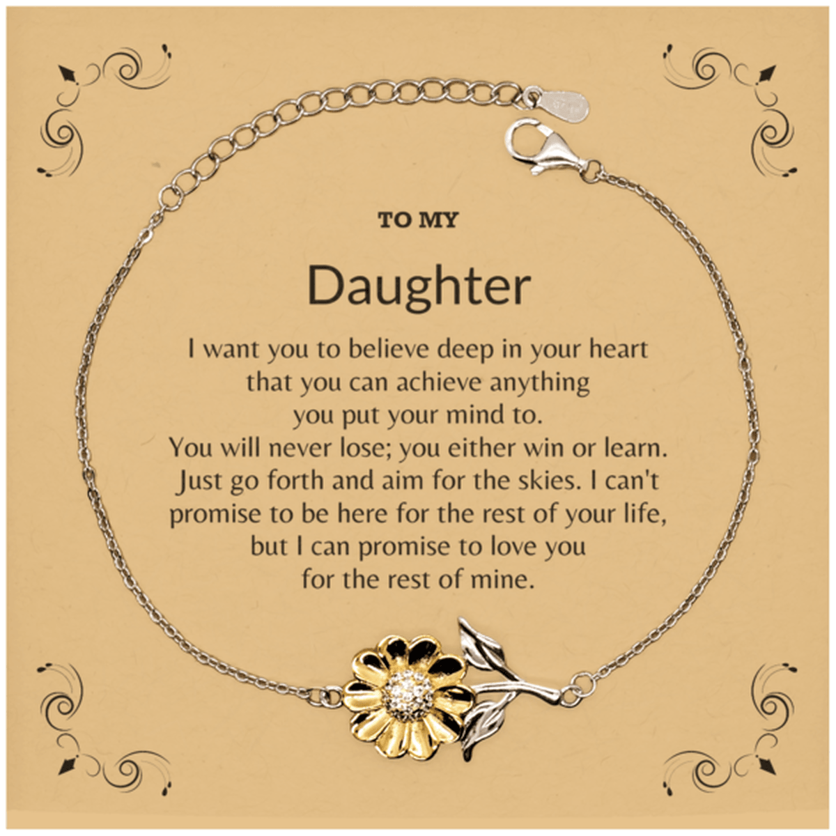 Motivational Daughter Sunflower Bracelet - I can promise to love you for the rest of my life, Birthday, Christmas Holiday Jewelry Gift - Mallard Moon Gift Shop