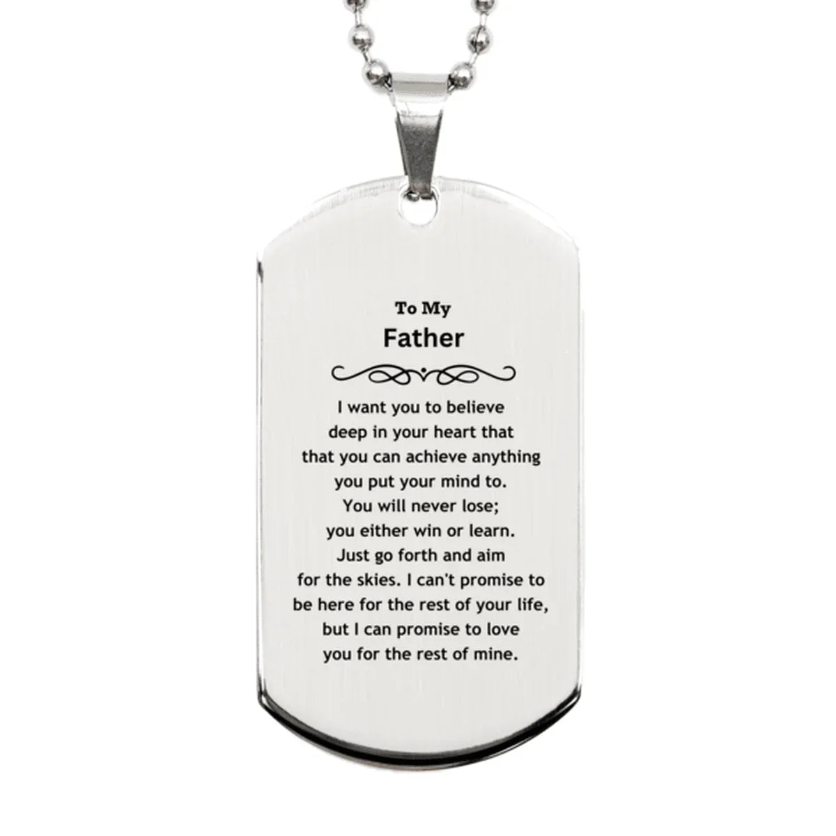 Motivational Father Silver Dog Tag Engraved Necklace, I can promise to love you for the rest of my life, Birthday Christmas Jewelry Gift