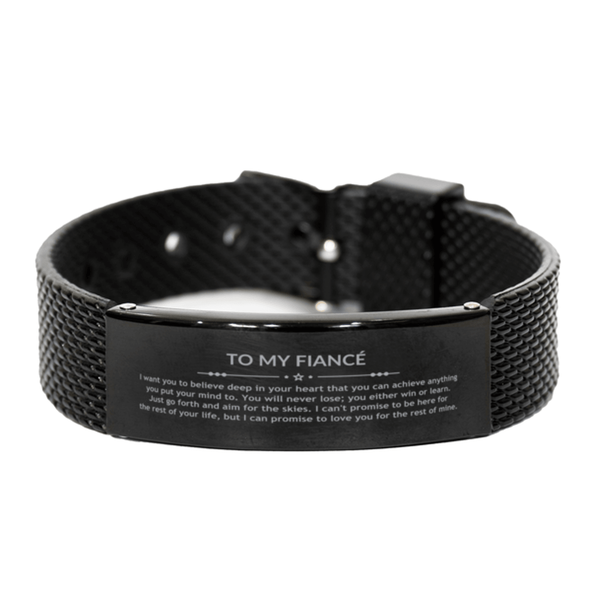 Motivational Fiancé Black Shark Mesh Bracelet, Fiancé I can promise to love you for the rest of mine, Bracelet For Fiance, Fiance Birthday Jewelry Gift for Women Men - Mallard Moon Gift Shop