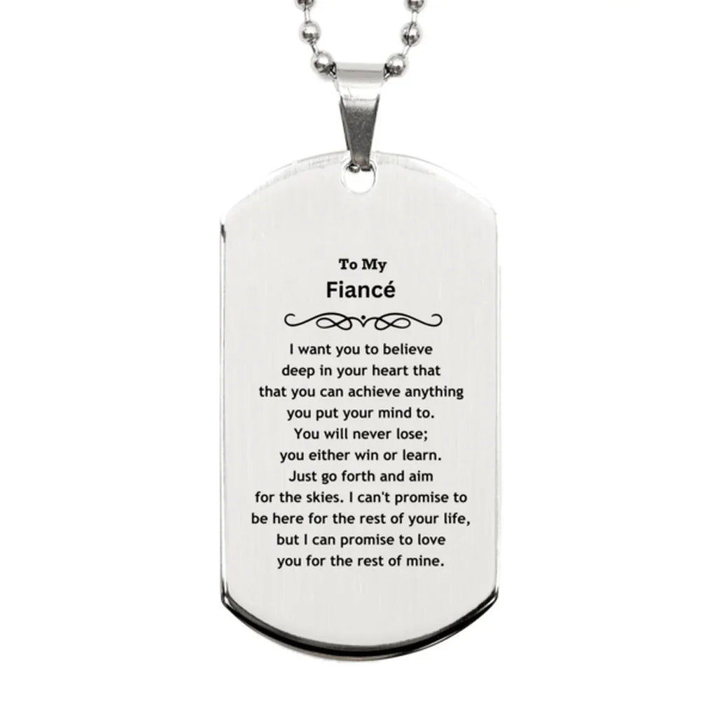 Motivational Fiancé Silver Dog Tag Engraved Necklace, I can promise to love you for the rest of my life, Birthday Christmas Jewelry Gift