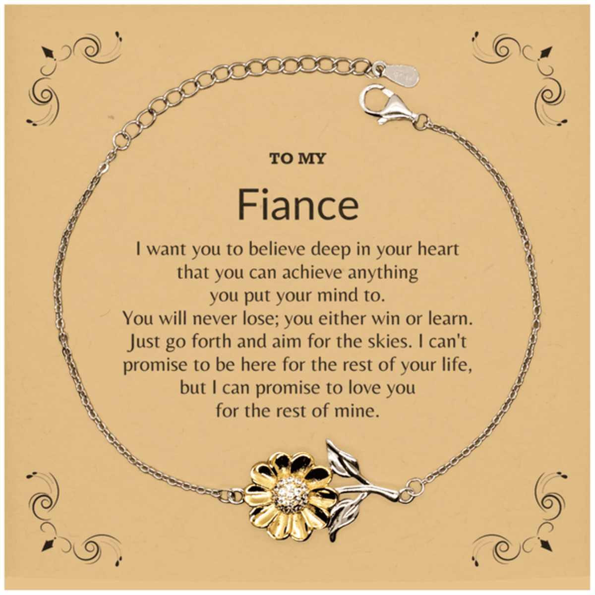 Motivational Fiancé Sunflower Bracelet - I can promise to love you for the rest of my life, Birthday, Christmas Holiday Jewelry Gift - Mallard Moon Gift Shop