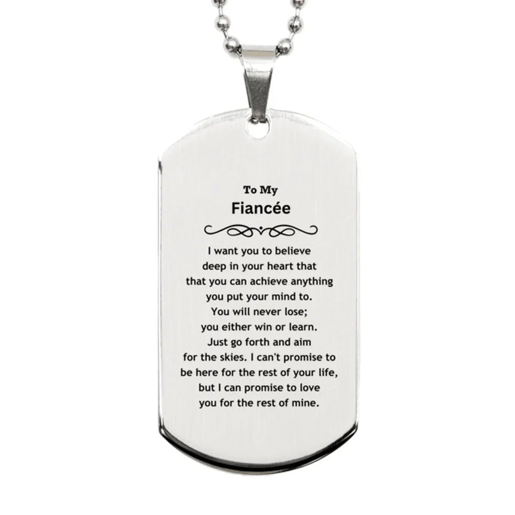 Motivational Fiancée Silver Dog Tag Engraved Necklace, I can promise to love you for the rest of my life, Birthday Christmas Jewelry Gift