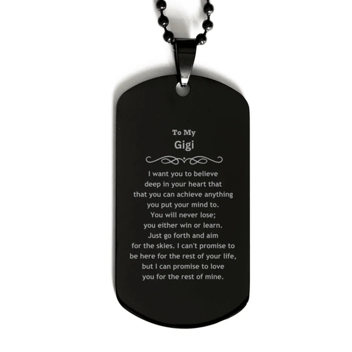 Motivational Gigi Black Dog Tag Necklace - I can promise to love you for the rest of mine, Birthday Christmas Jewelry Gift for Women
