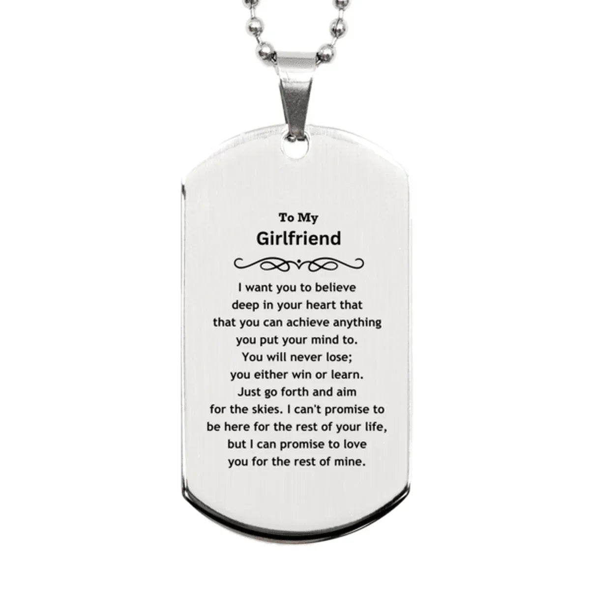 Motivational Girlfriend Silver Dog Tag Engraved Necklace, I can promise to love you for the rest of my life, Birthday Christmas Jewelry Gift