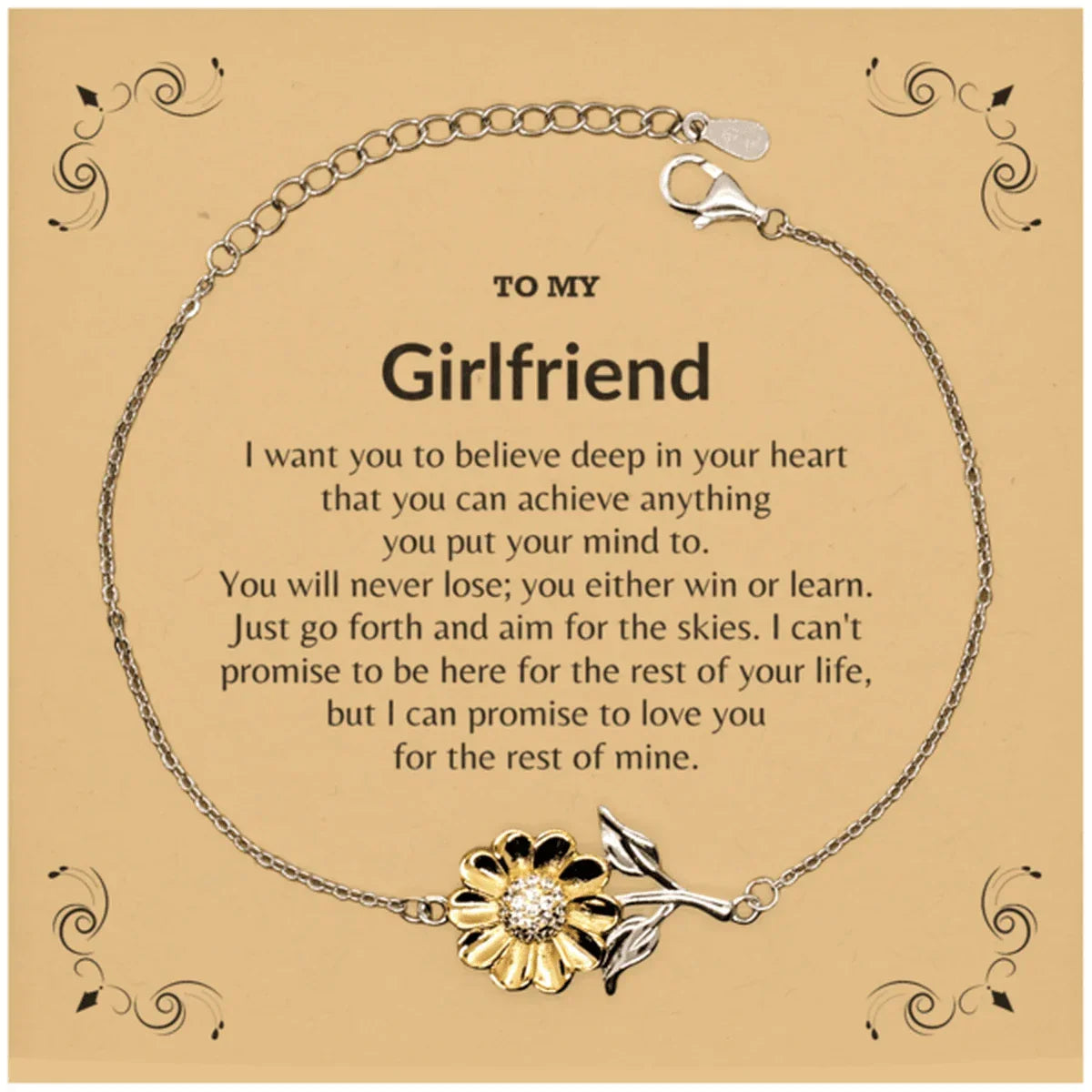 Motivational Girlfriend Sunflower Bracelet - I can promise to love you for the rest of my life, Birthday, Christmas Holiday Jewelry Gift