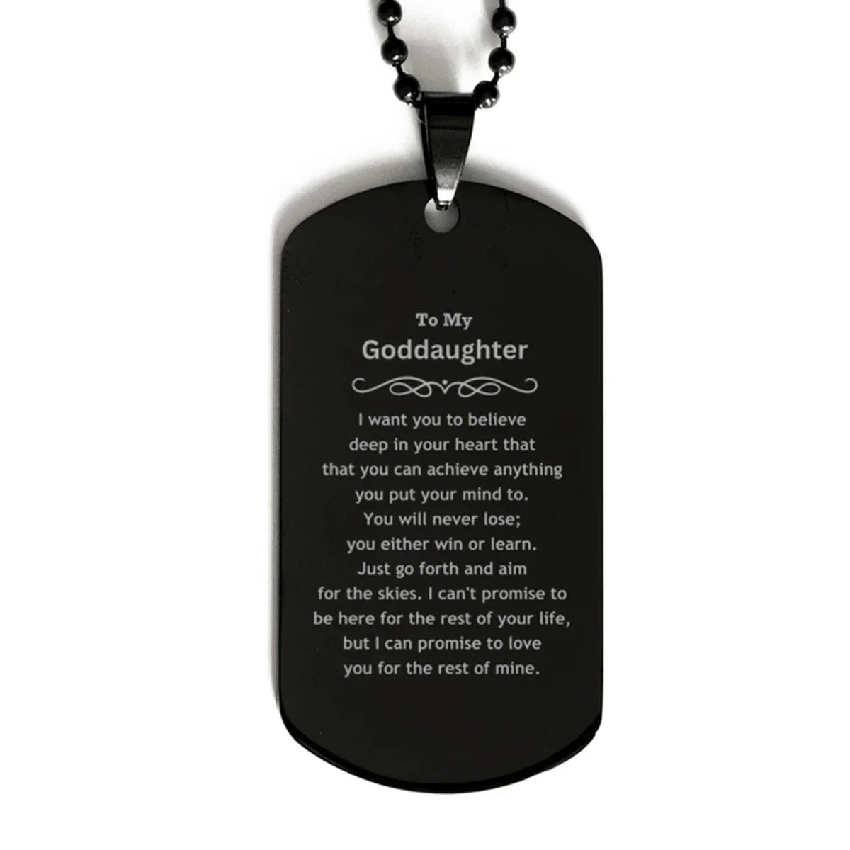 Motivational Goddaughter Black Dog Tag Necklace - I can promise to love you for the rest of mine, Birthday Christmas Jewelry Gift for Women