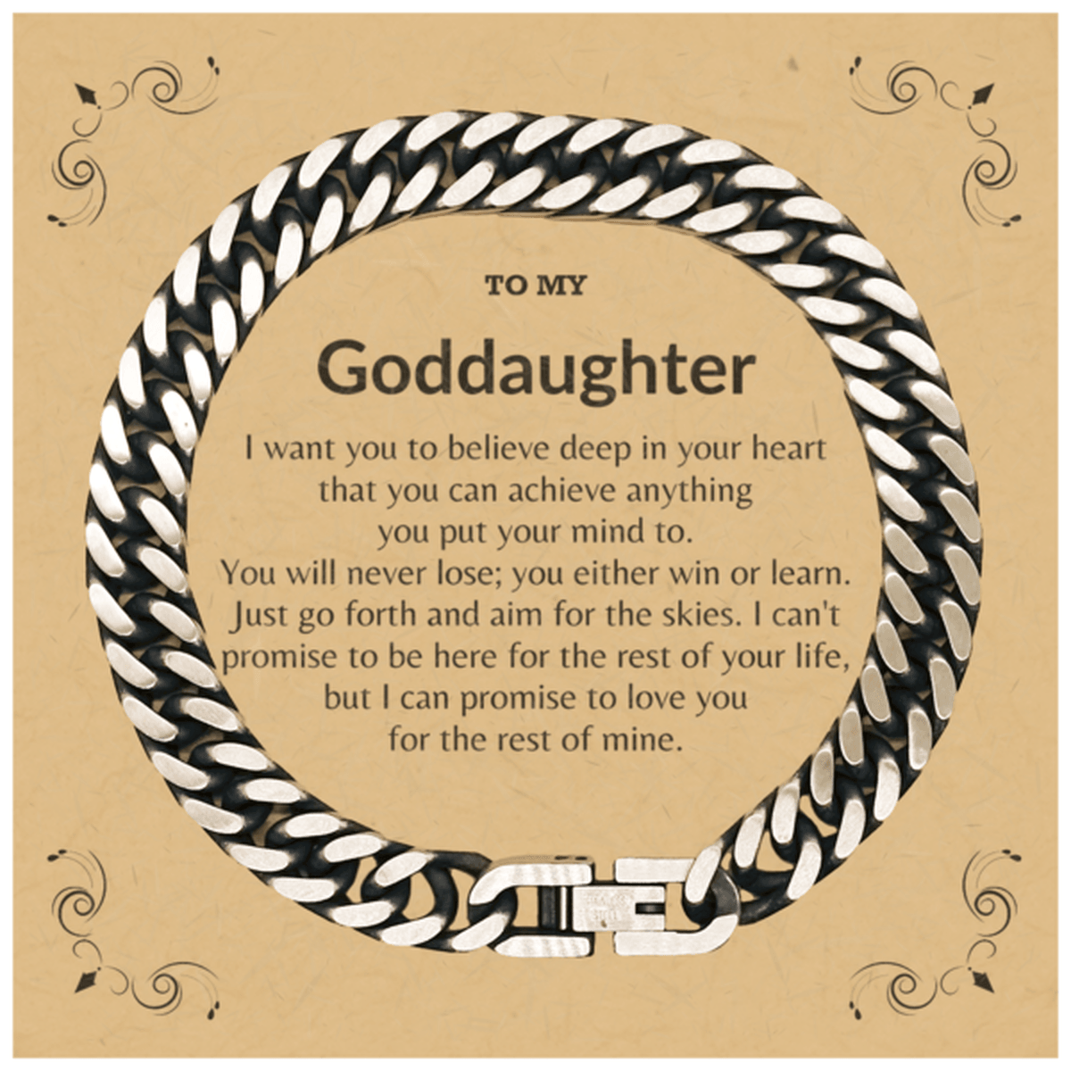 Motivational Goddaughter Cuban Link Chain Bracelet, Goddaughter I can promise to love you for the rest of mine, Bracelet with Message Card For Goddaughter, Goddaughter Birthday Jewelry Gift for Women Men - Mallard Moon Gift Shop