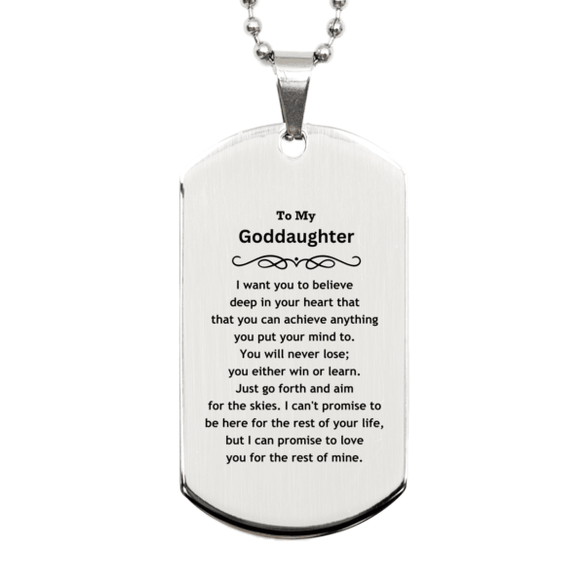 Motivational Goddaughter Silver Dog Tag Engraved Necklace, I can promise to love you for the rest of my life, Birthday Christmas Jewelry Gift - Mallard Moon Gift Shop