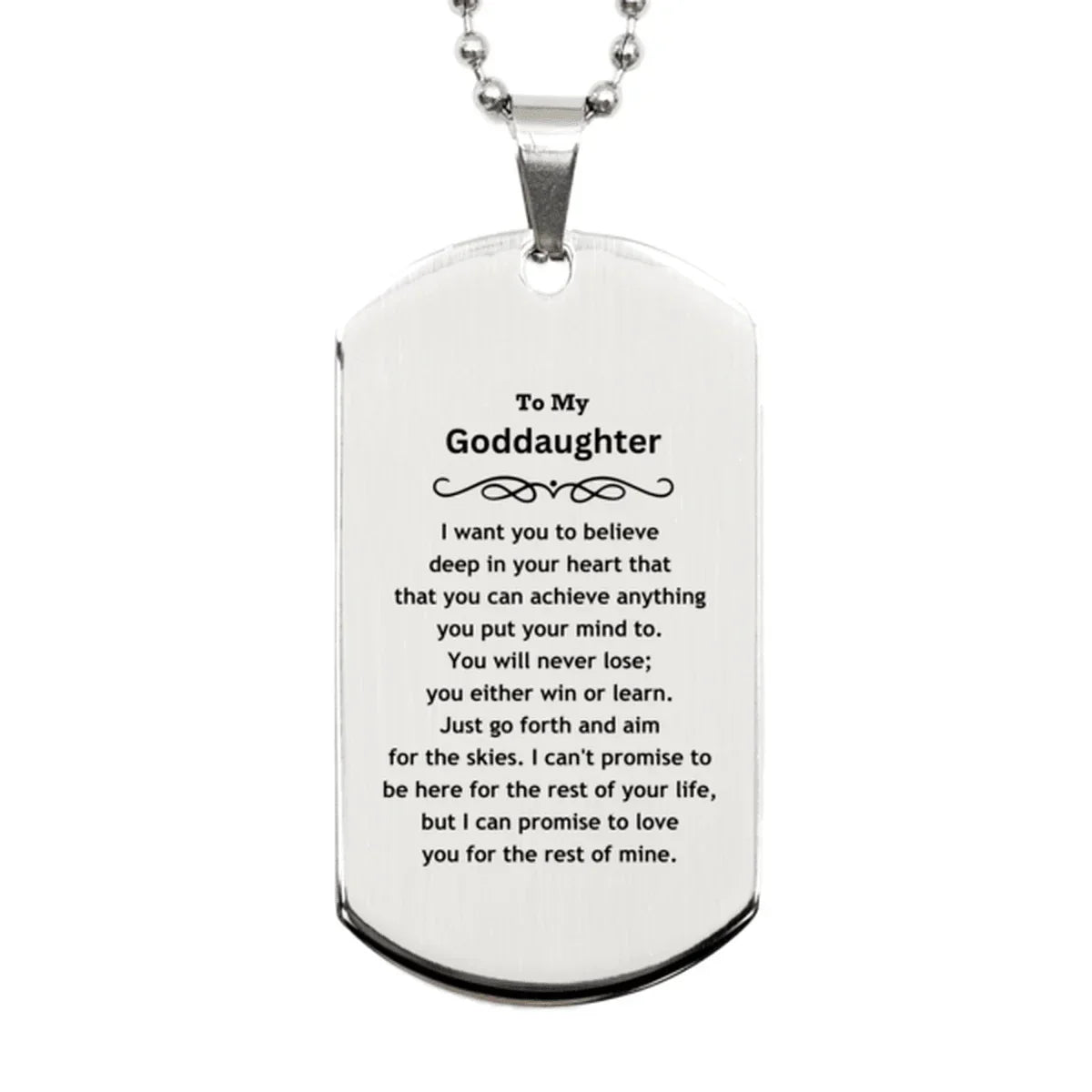 Motivational Goddaughter Silver Dog Tag Engraved Necklace, I can promise to love you for the rest of my life, Birthday Christmas Jewelry Gift