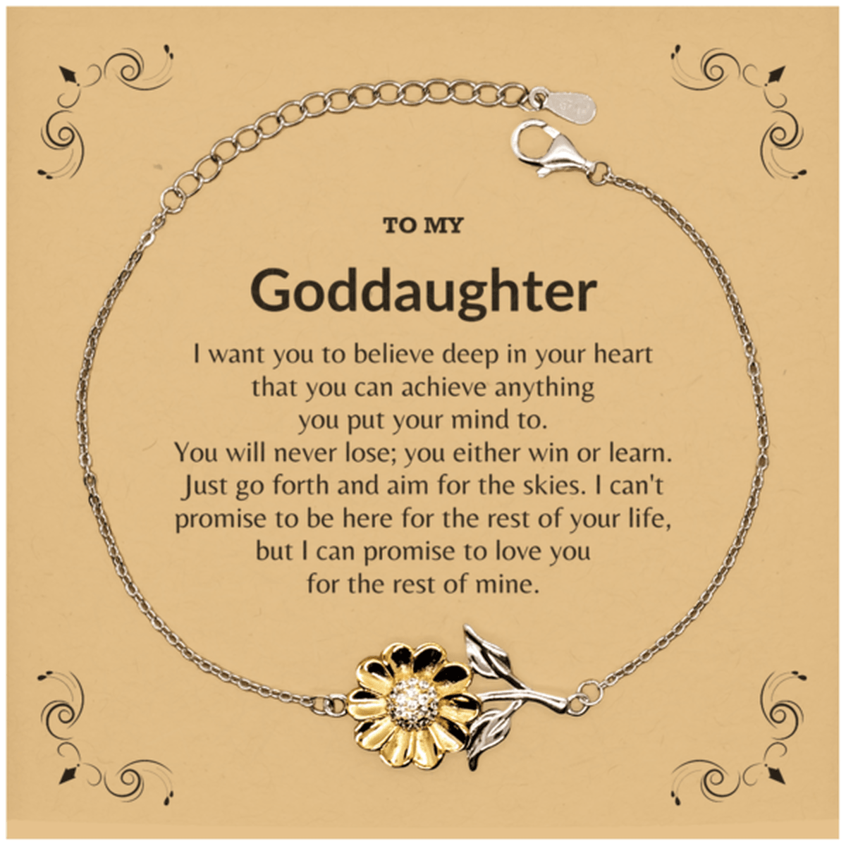 Motivational Goddaughter Sunflower Bracelet - I can promise to love you for the rest of my life, Birthday, Christmas Holiday Jewelry Gift - Mallard Moon Gift Shop