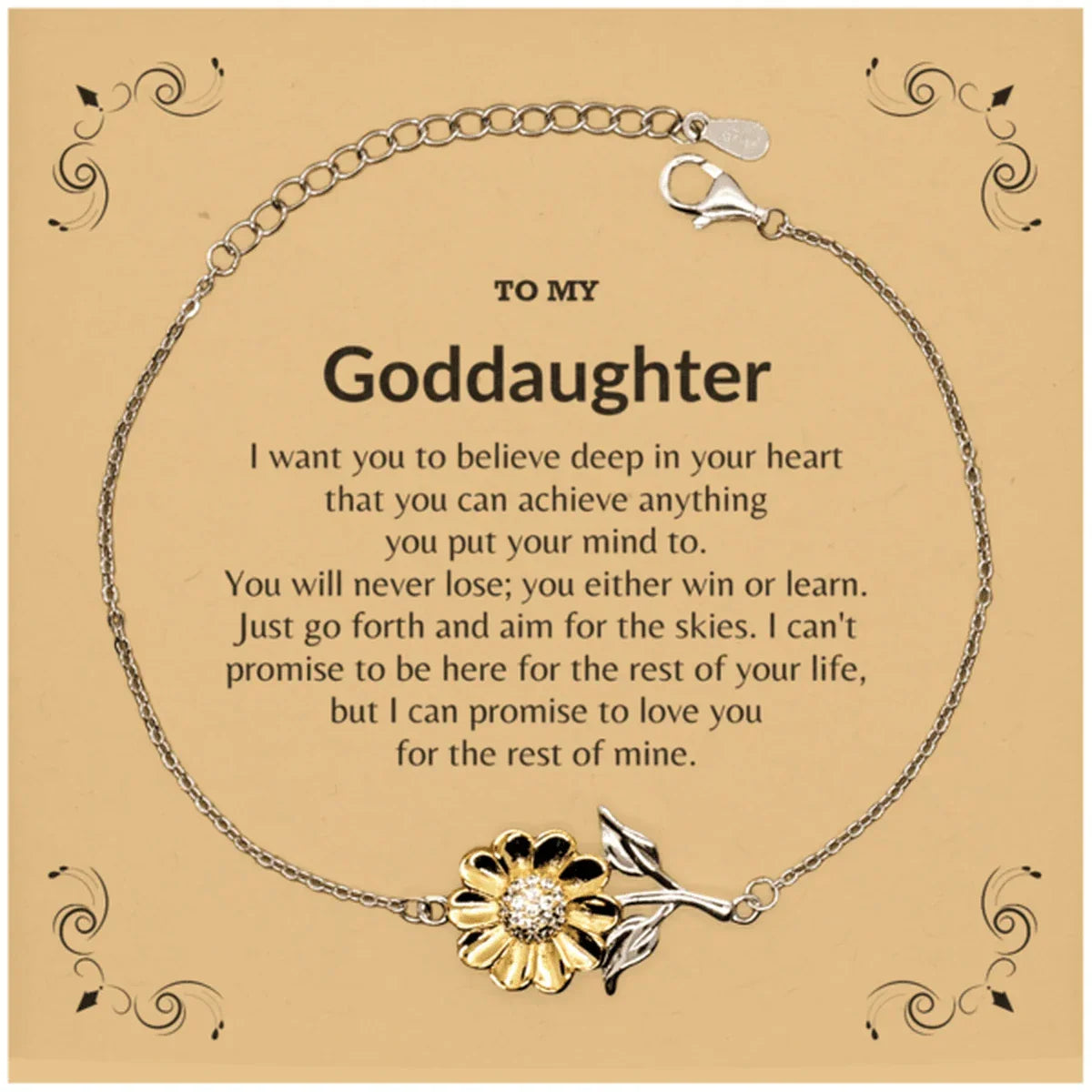 Motivational Goddaughter Sunflower Bracelet - I can promise to love you for the rest of my life, Birthday, Christmas Holiday Jewelry Gift