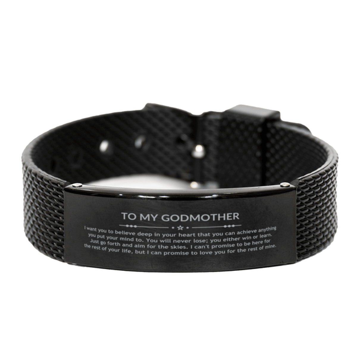 Motivational Godmother Black Shark Mesh Bracelet, Godmother I can promise to love you for the rest of mine, Bracelet For Godmother, Godmother Birthday Jewelry Gift for Women Men - Mallard Moon Gift Shop