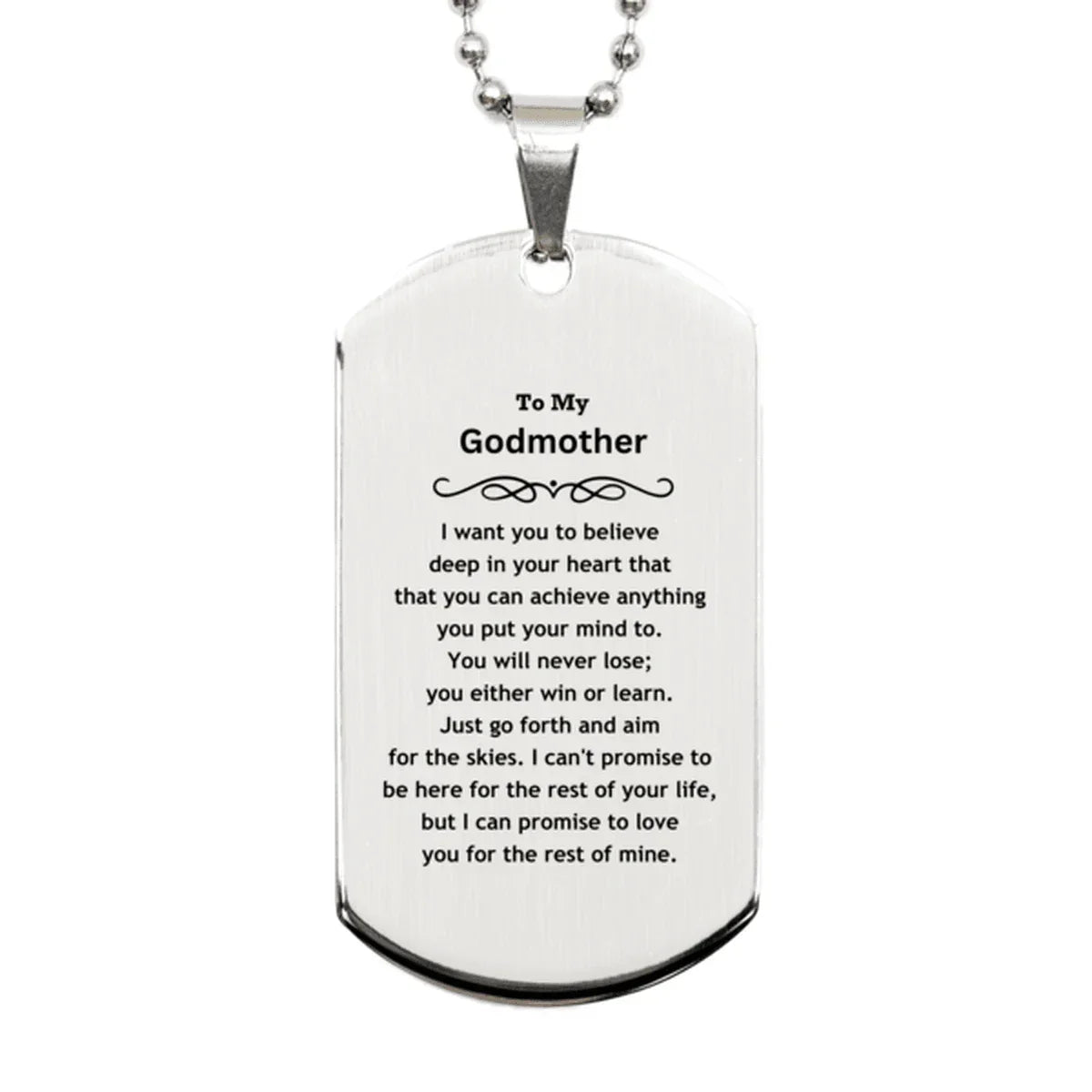 Motivational Godmother Silver Dog Tag Engraved Necklace, I can promise to love you for the rest of my life, Birthday Christmas Jewelry Gift