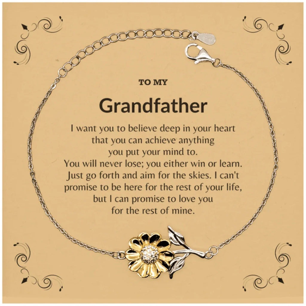 Motivational Grandfather Sunflower Bracelet - I can promise to love you for the rest of my life, Birthday, Christmas Holiday Jewelry Gift
