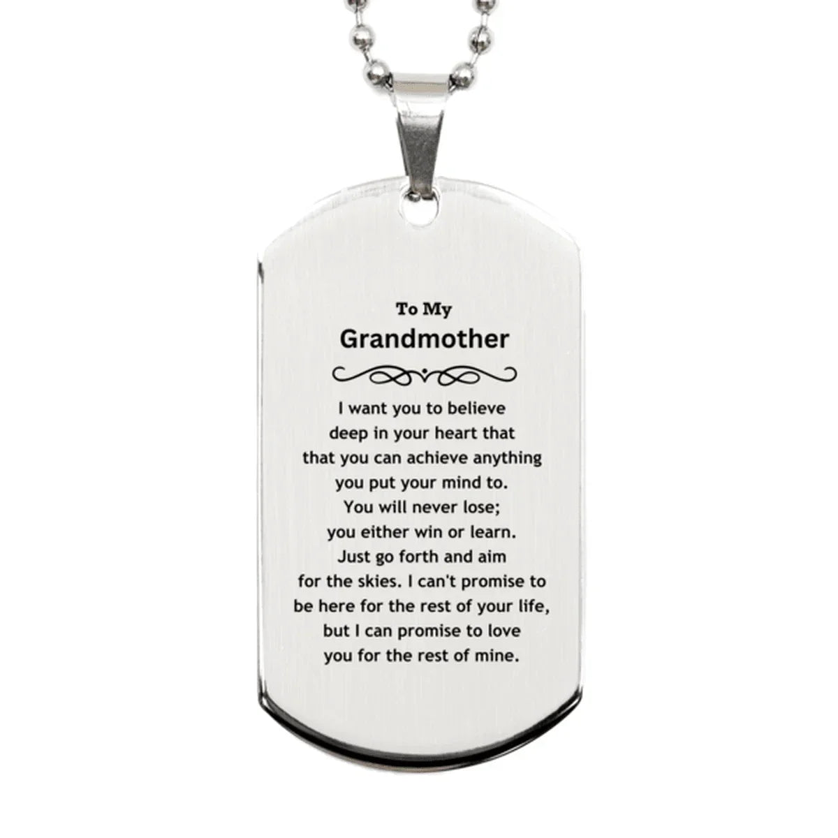 Motivational Grandmother Silver Dog Tag Engraved Necklace, I can promise to love you for the rest of my life, Birthday Christmas Jewelry Gift