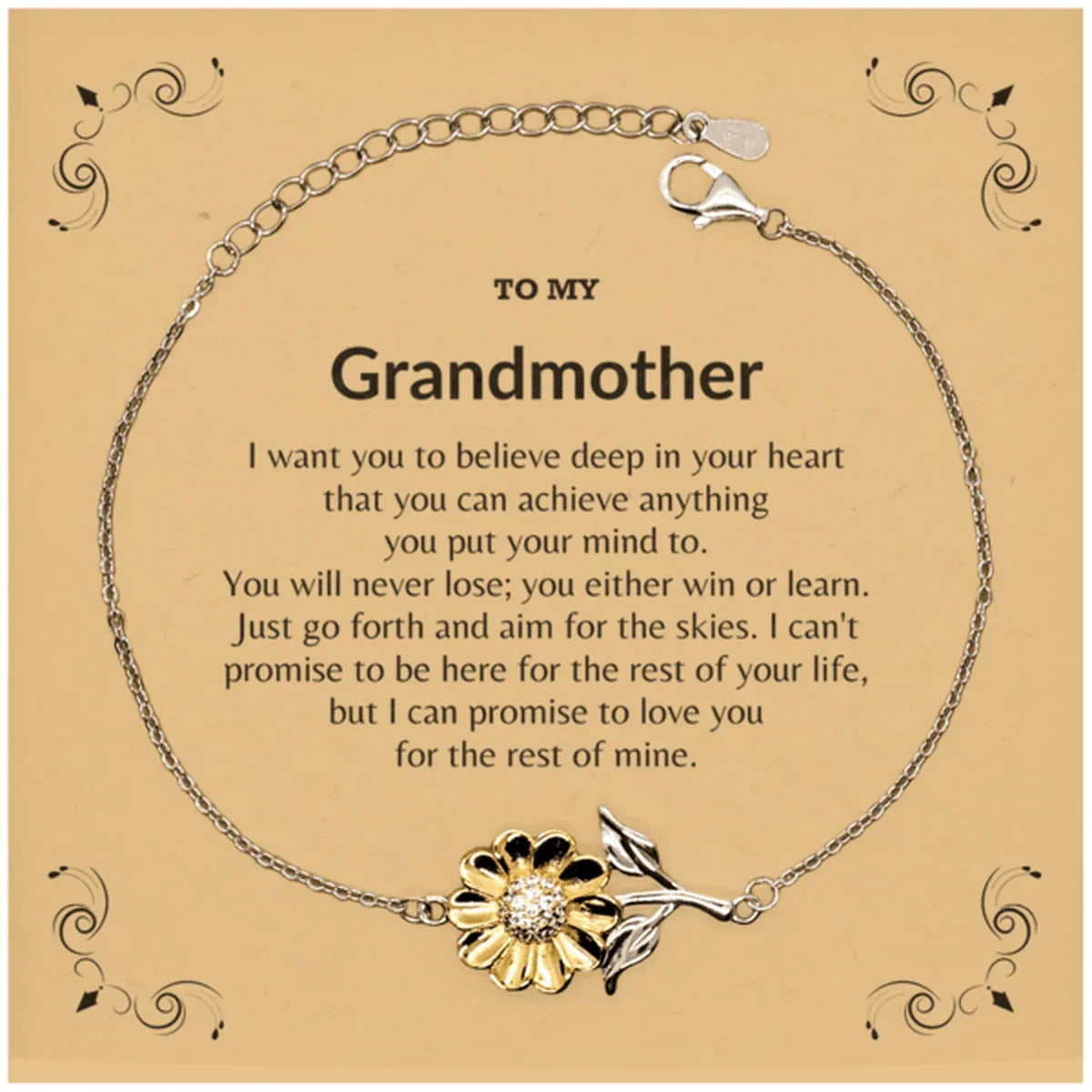 Motivational Grandmother Sunflower Bracelet - I can promise to love you for the rest of my life, Birthday, Christmas Holiday Jewelry Gift