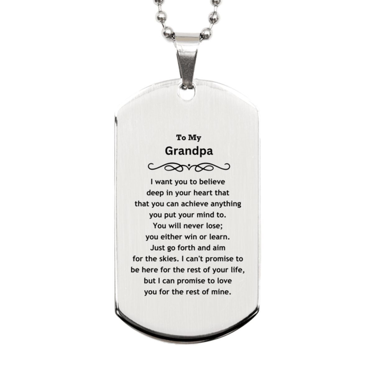 Motivational Grandpa Silver Dog Tag Engraved Necklace, I can promise to love you for the rest of my life, Birthday Christmas Jewelry Gift - Mallard Moon Gift Shop