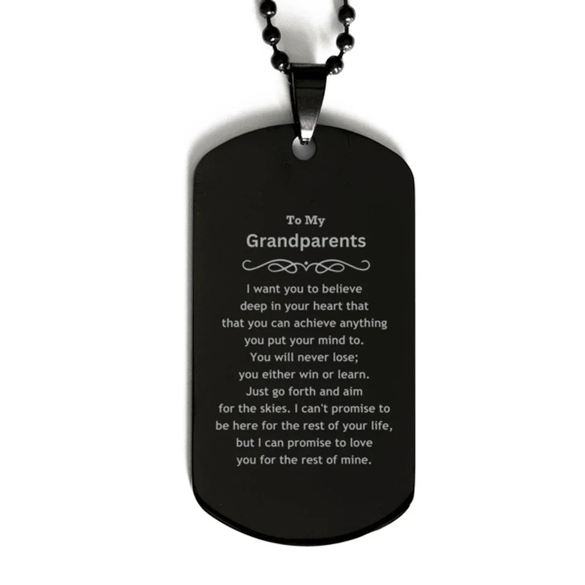 Motivational Grandparents Black Dog Tag Necklace - I can promise to love you for the rest of mine, Birthday Christmas Jewelry Gift for Women Men