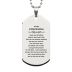 Motivational Little Brother Silver Dog Tag Engraved Necklace, I can promise to love you for the rest of my life, Birthday Christmas Jewelry Gift
