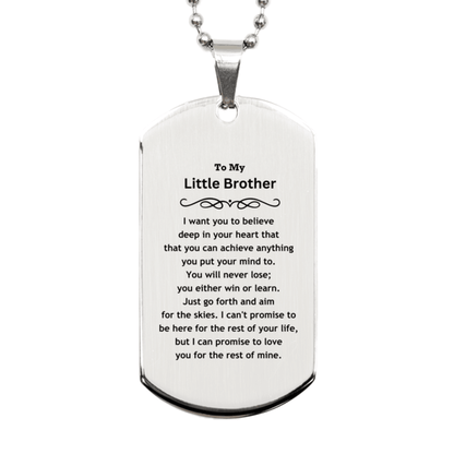 Motivational Little Brother Silver Dog Tag Engraved Necklace, I can promise to love you for the rest of my life, Birthday Christmas Jewelry Gift - Mallard Moon Gift Shop