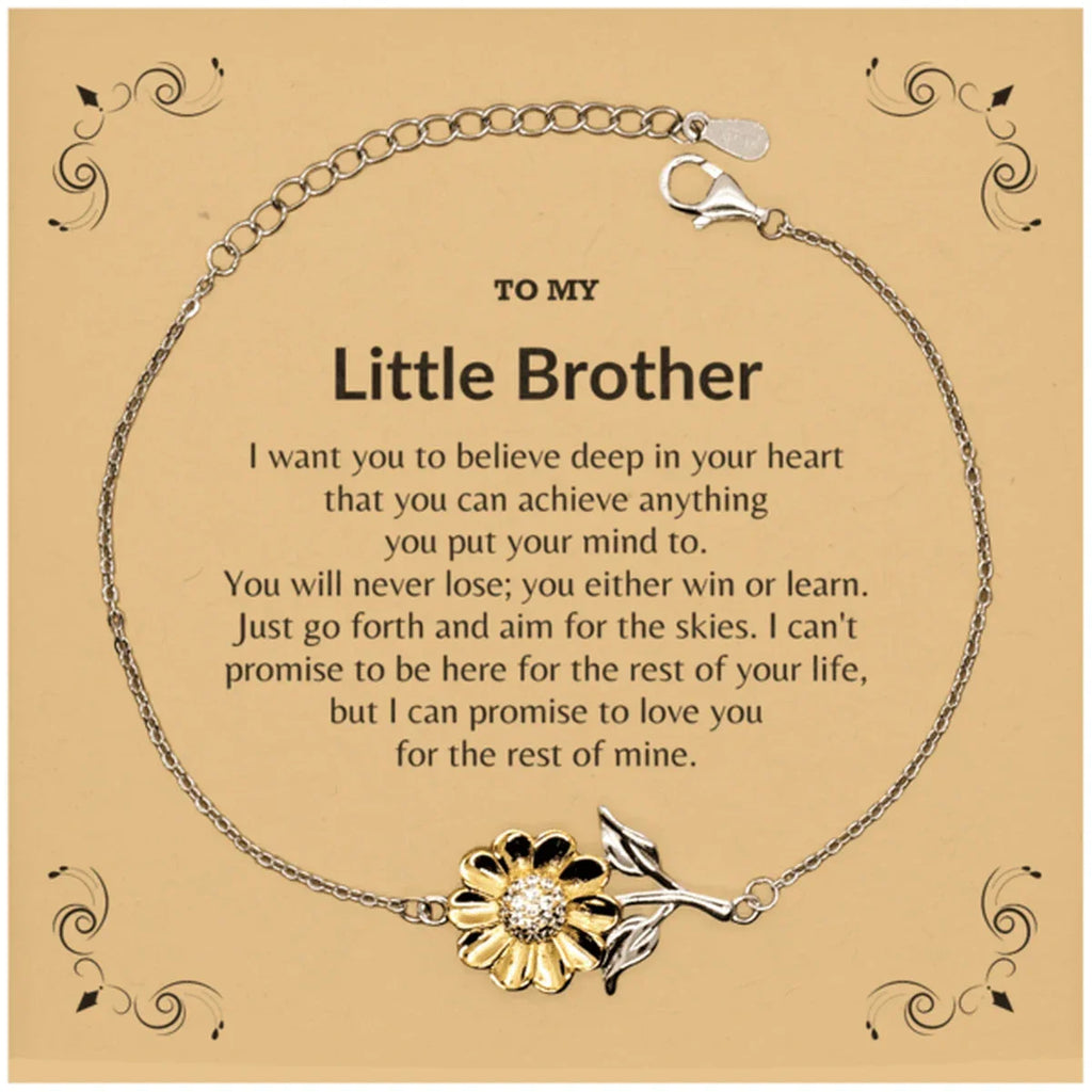 Motivational Little Brother Sunflower Bracelet - I can promise to love you for the rest of my life, Birthday, Christmas Holiday Jewelry Gift