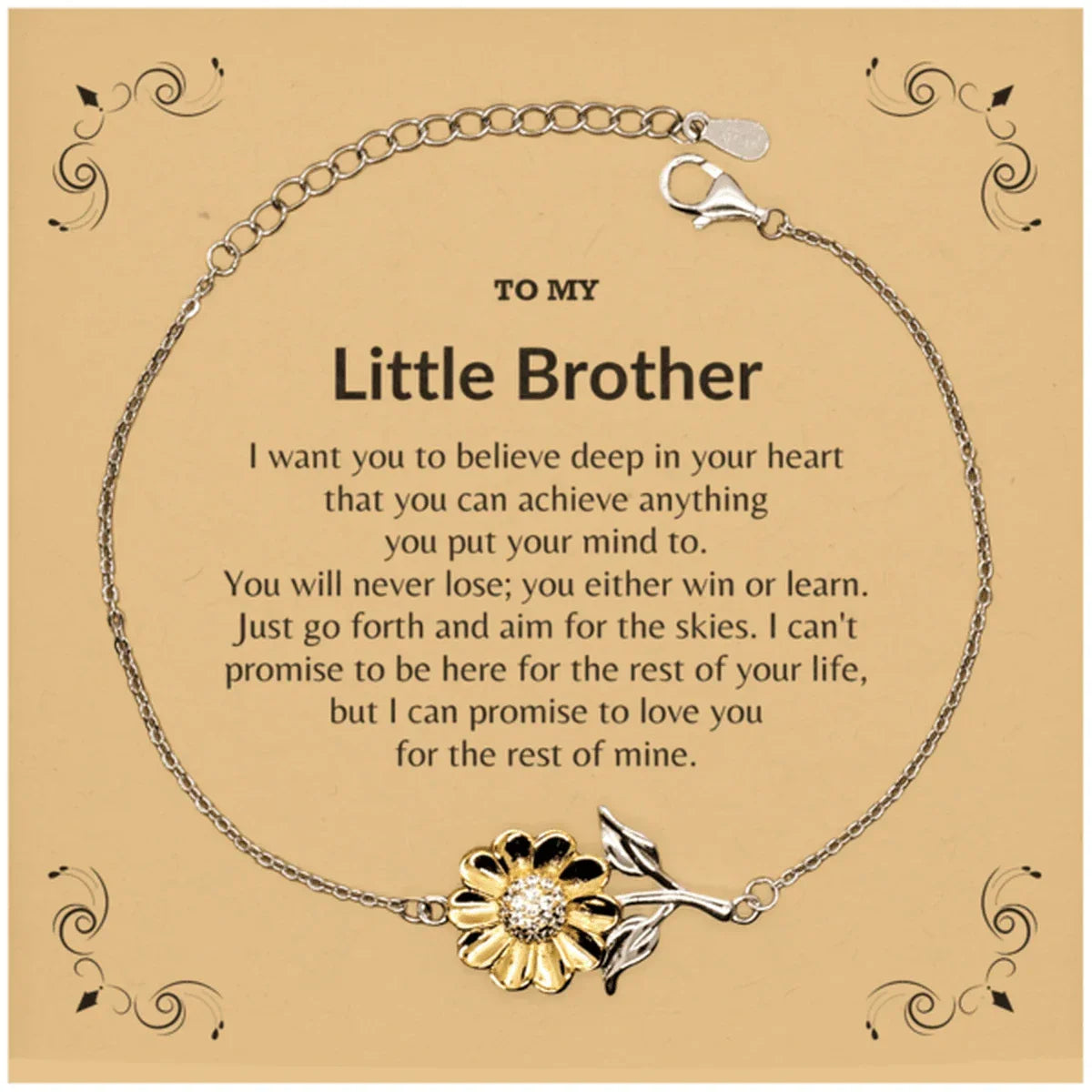 Motivational Little Brother Sunflower Bracelet - I can promise to love you for the rest of my life, Birthday, Christmas Holiday Jewelry Gift