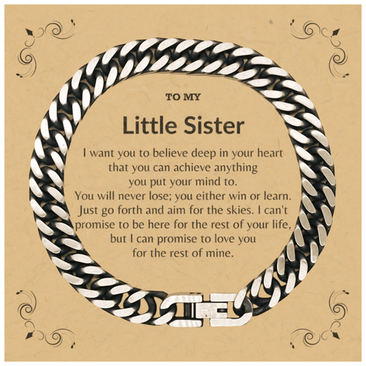 Motivational Little Sister Cuban Link Chain Bracelet, I can promise to love you for the rest of my life; Birthday, Christmas Holiday Jewelry Gift - Mallard Moon Gift Shop