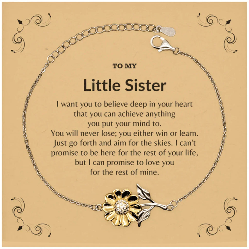 Motivational Little Sister Sunflower Bracelet - I can promise to love you for the rest of my life, Birthday, Christmas Holiday Jewelry Gift