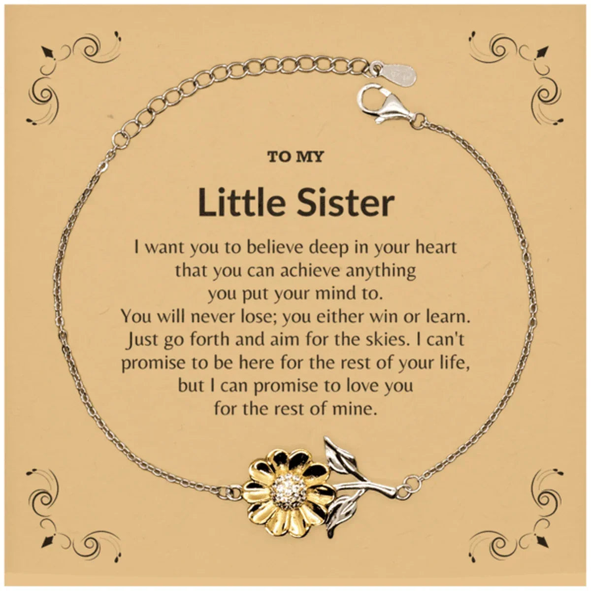 Motivational Little Sister Sunflower Bracelet - I can promise to love you for the rest of my life, Birthday, Christmas Holiday Jewelry Gift