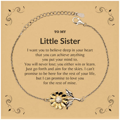 Motivational Little Sister Sunflower Bracelet - I can promise to love you for the rest of my life, Birthday, Christmas Holiday Jewelry Gift - Mallard Moon Gift Shop