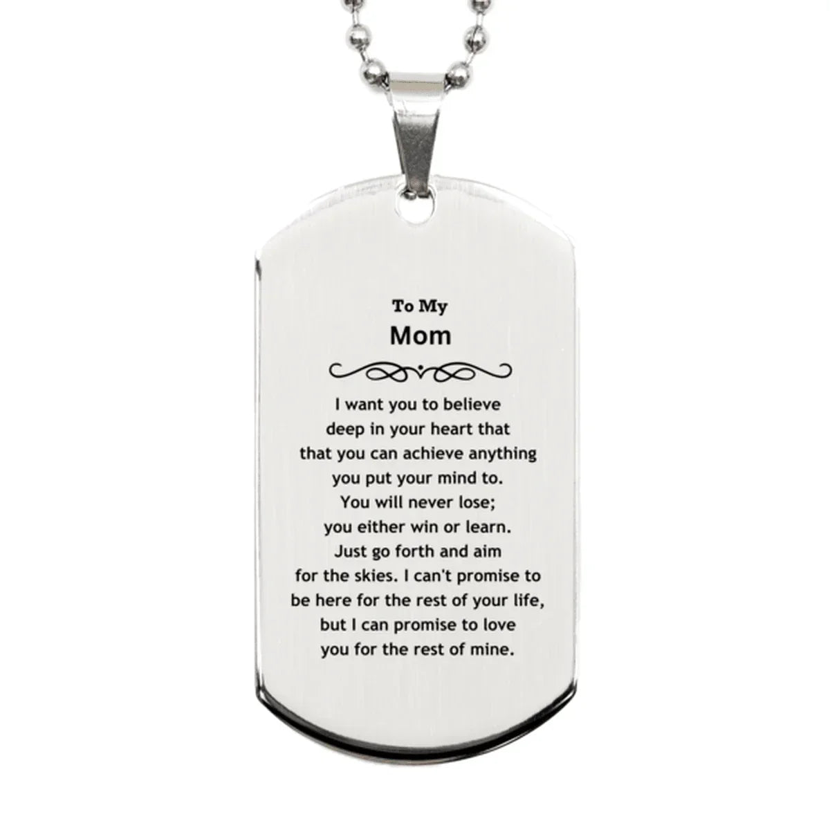 Motivational Mom Silver Dog Tag Engraved Necklace, I can promise to love you for the rest of my life, Birthday Christmas Jewelry Gift