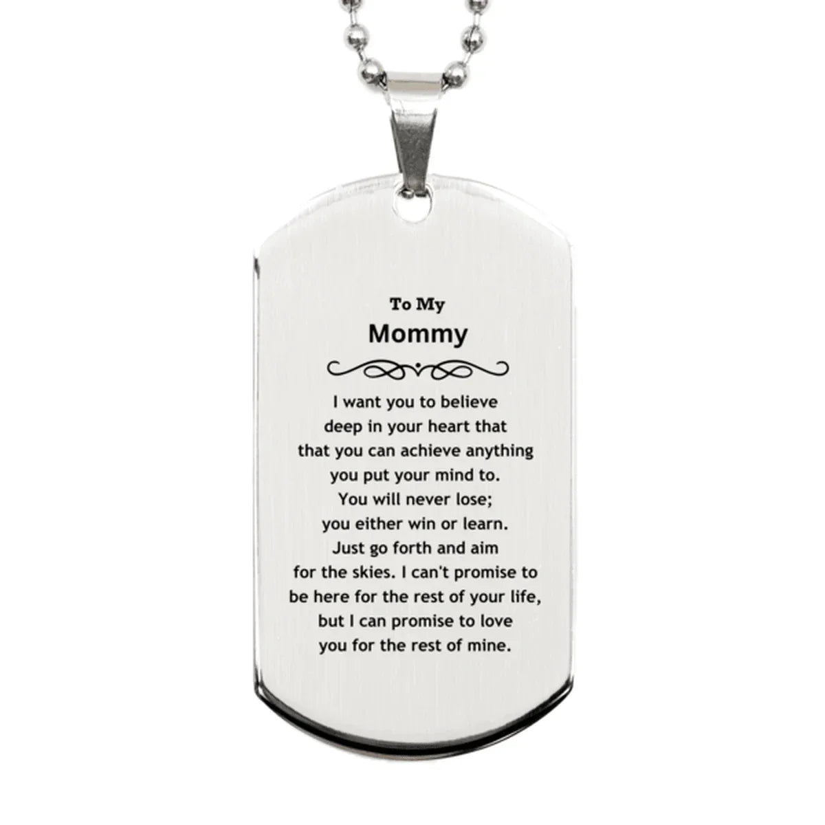 Motivational Mommy Silver Dog Tag Engraved Necklace, I can promise to love you for the rest of my life, Birthday Christmas Jewelry Gift