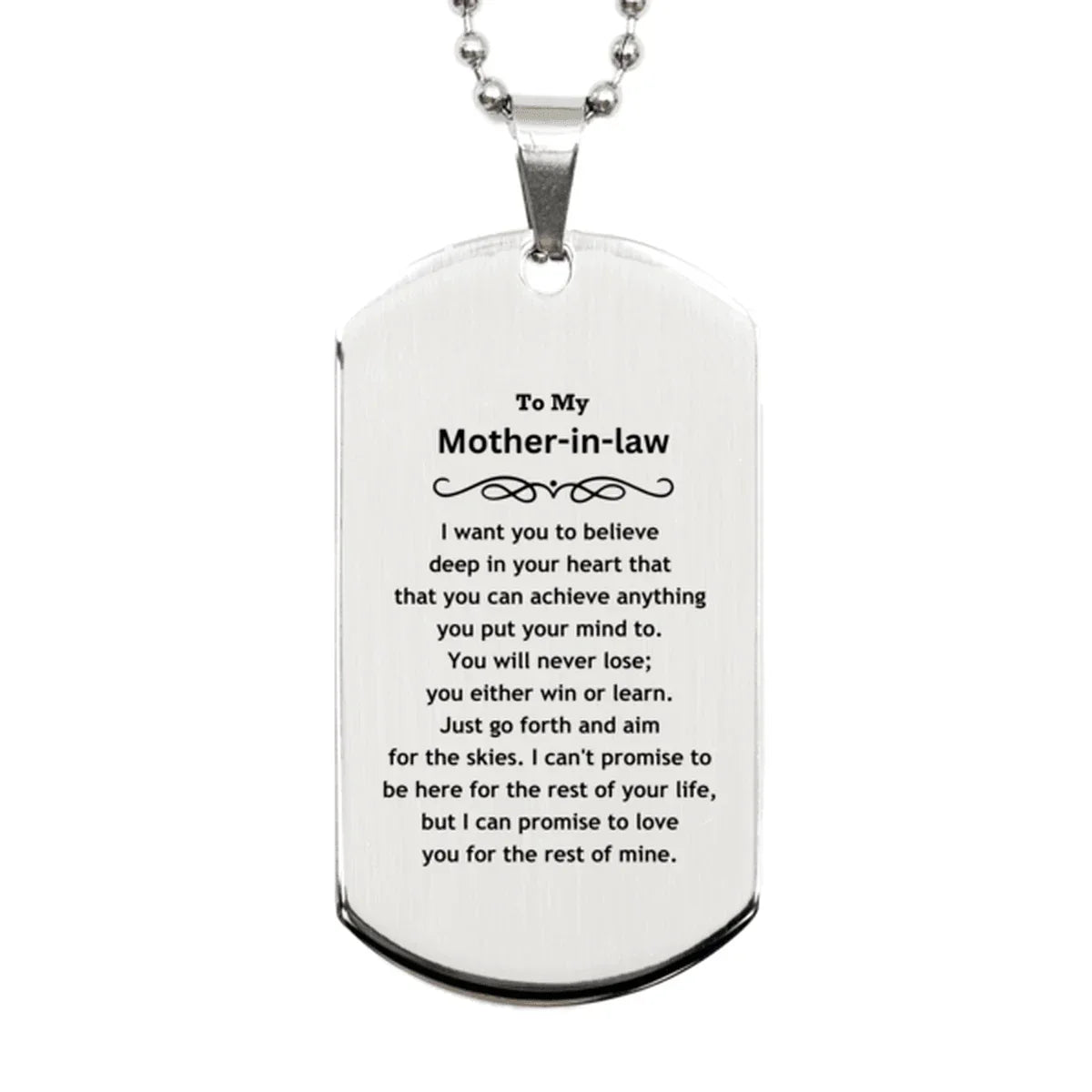 Motivational Mother-In-Law Silver Dog Tag Engraved Necklace, I can promise to love you for the rest of my life, Birthday Christmas Jewelry Gift