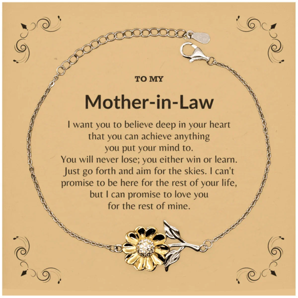 Motivational Mother-In-Law Sunflower Bracelet- I can promise to love you for the rest of my life, Birthday, Christmas Holiday Jewelry Gift