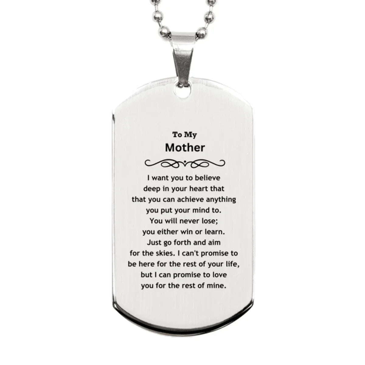 Motivational Mother Silver Dog Tag Engraved Necklace, I can promise to love you for the rest of my life, Birthday Christmas Jewelry Gift