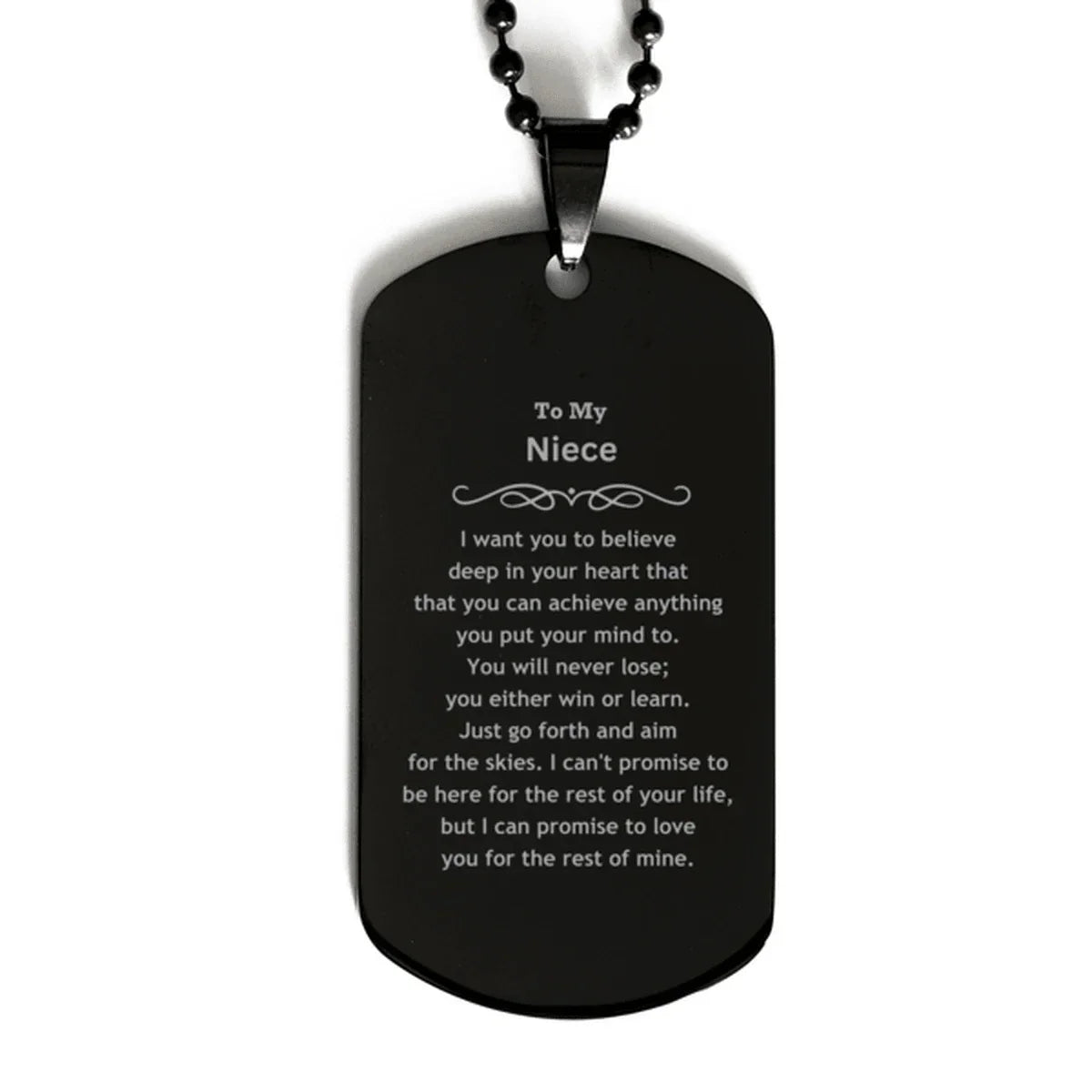 Motivational Niece Black Dog Tag Necklace - I can promise to love you for the rest of mine, Birthday Christmas Jewelry Gift for Women Men