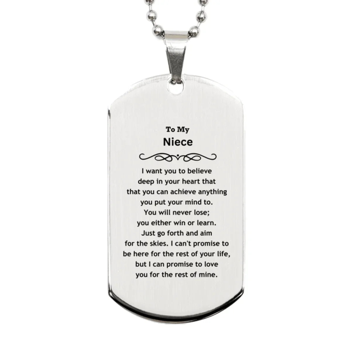 Motivational Niece Silver Dog Tag, Niece I can promise to love you for the rest of mine, Dogtag Necklace For Niece, Niece Birthday Jewelry Gift for Women Men