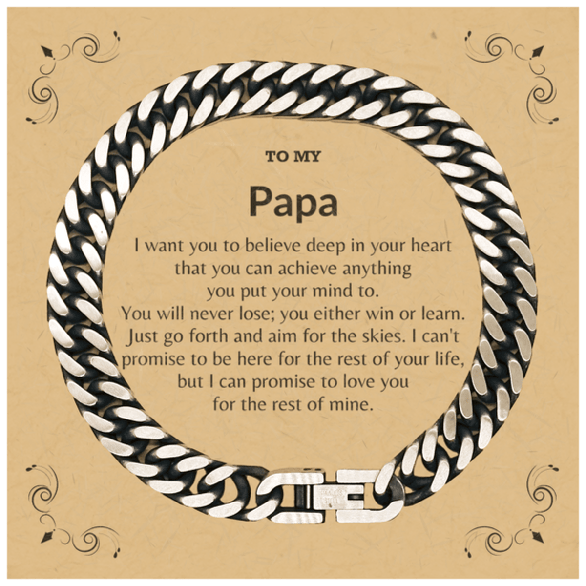 Motivational Papa Cuban Link Chain Bracelet, I can promise to love you for the rest of my life; Birthday, Christmas Holiday Jewelry Gift - Mallard Moon Gift Shop