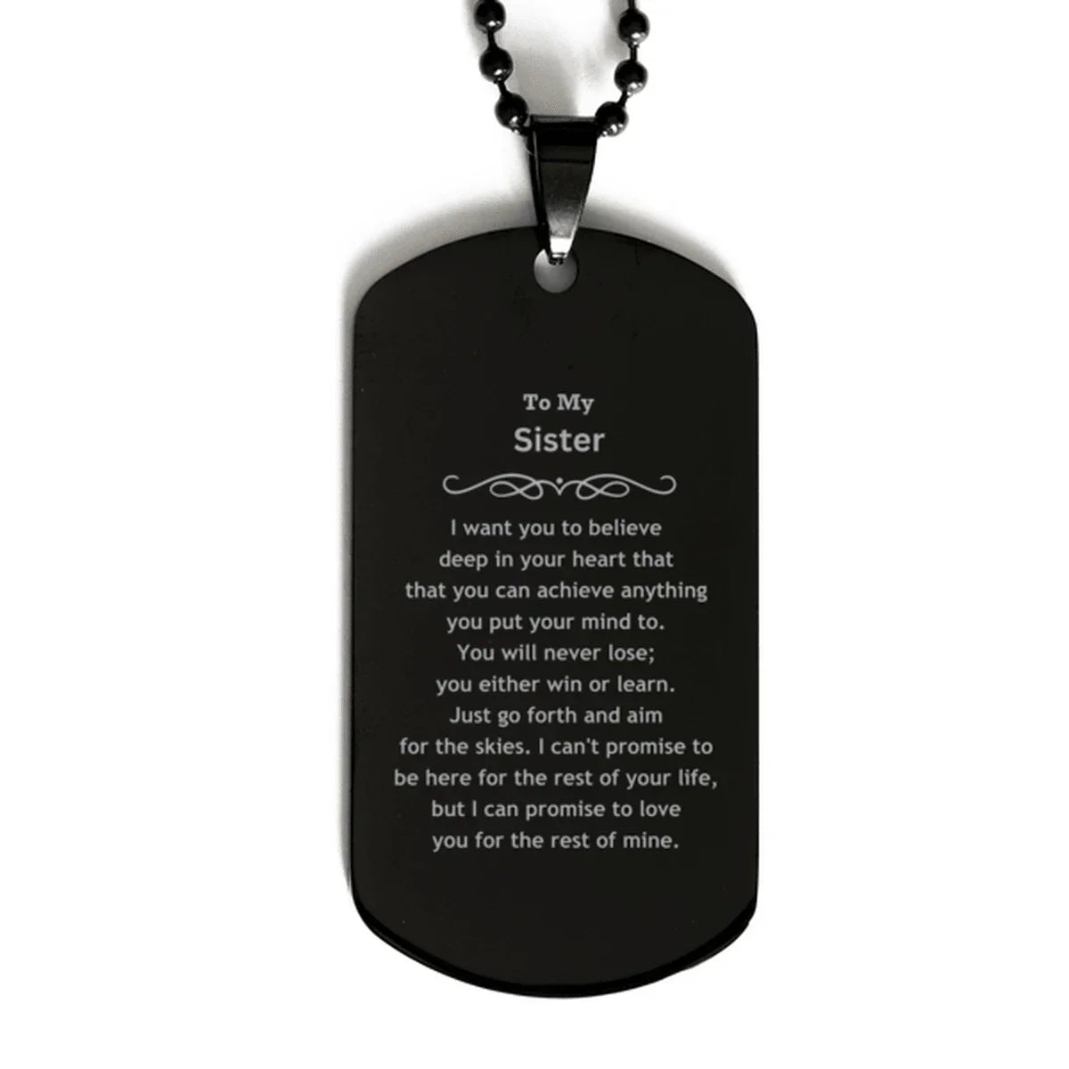 Motivational Sister Black Dog Tag Necklace - I can promise to love you for the rest of mine, Birthday Christmas Jewelry Gift for Women