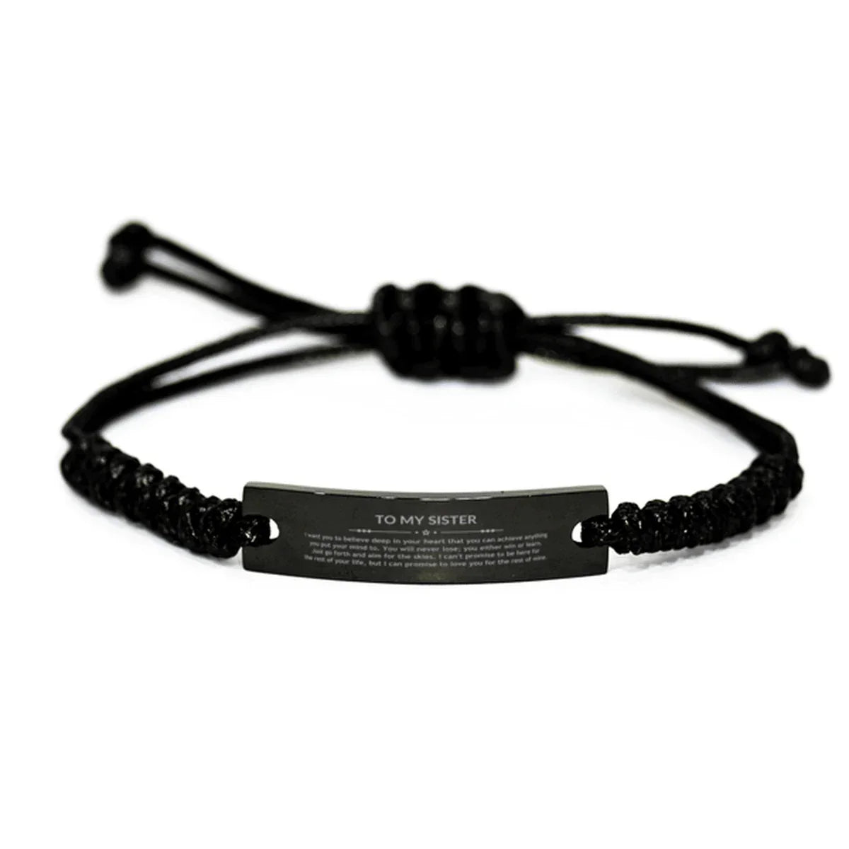 Motivational Sister Black Rope Bracelet, Sister I can promise to love you for the rest of mine, Bracelet For Sister, Sister Birthday Jewelry Gift for Women Men