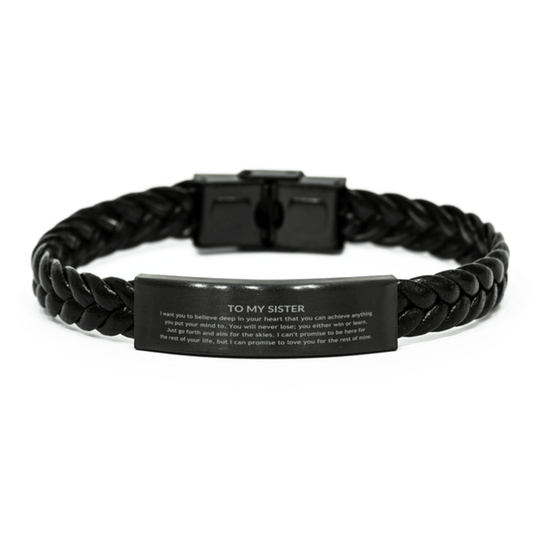 Motivational Sister Braided Leather Bracelet, Sister I can promise to love you for the rest of mine, Bracelet For Sister, Sister Birthday Jewelry Gift for Women Men - Mallard Moon Gift Shop