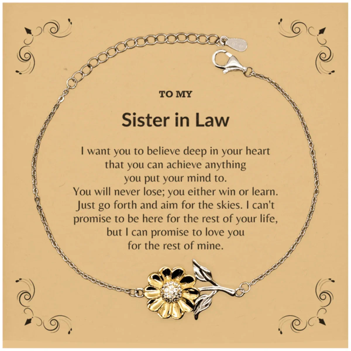 Motivational Sister-In-Law Sunflower Bracelet- I can promise to love you for the rest of my life, Birthday, Christmas Holiday Jewelry Gift