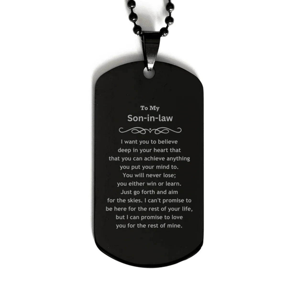 Motivational Son-in-law Black Dog Tag Necklace - I can promise to love you for the rest of mine, Birthday Christmas Jewelry Gift for Men
