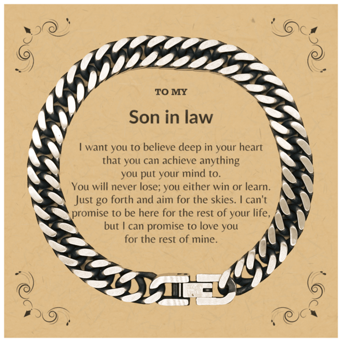 Motivational Son-in-law Cuban Link Chain Bracelet, I can promise to love you for the rest of my life, Birthday, Christmas Holiday Jewelry Gift - Mallard Moon Gift Shop