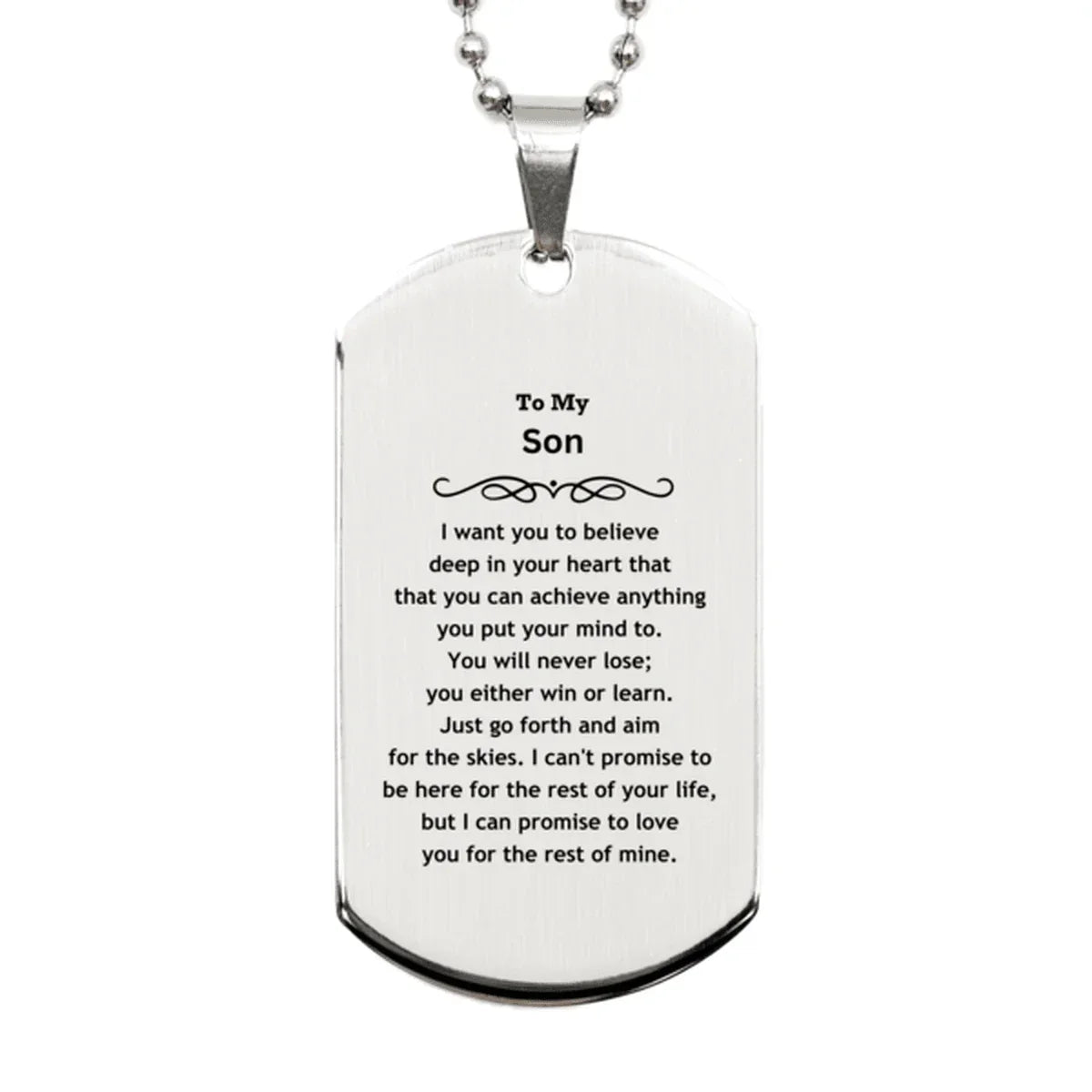 Motivational Son Silver Dog Tag Engraved Necklace, I can promise to love you for the rest of my life, Birthday Christmas Jewelry Gift