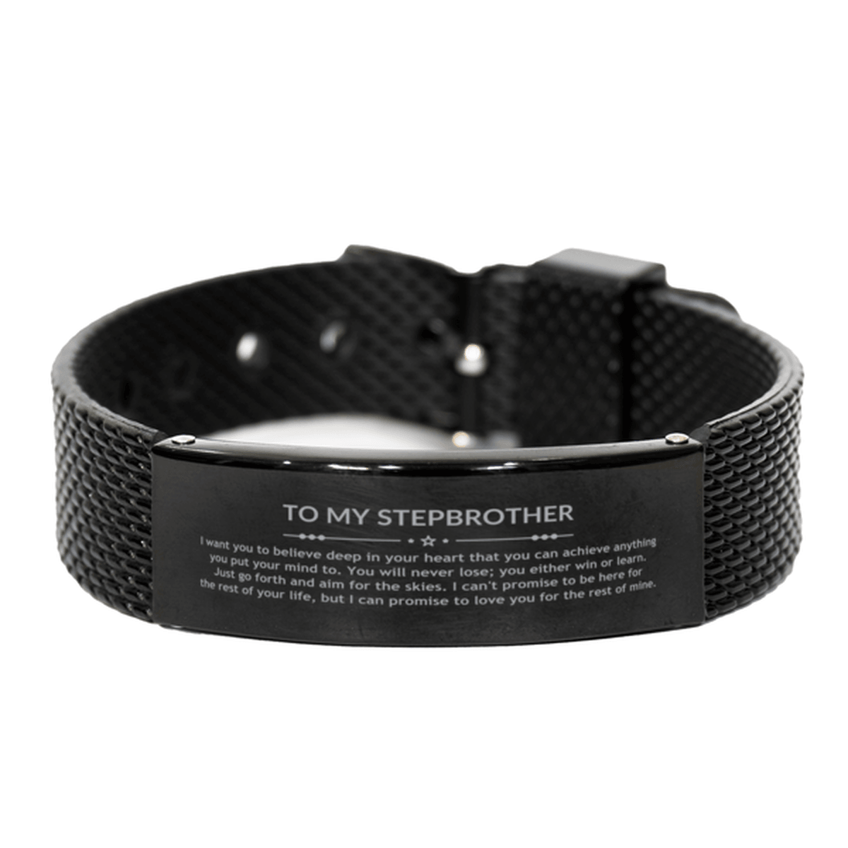 Motivational Stepbrother Black Shark Mesh Bracelet, Stepbrother I can promise to love you for the rest of mine, Bracelet For Stepbrother, Stepbrother Birthday Jewelry Gift for Women Men - Mallard Moon Gift Shop