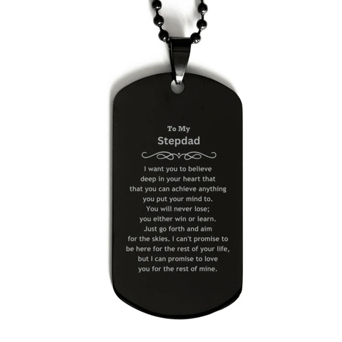 Motivational Stepdad Black Dog Tag Necklace - I can promise to love you for the rest of mine, Birthday Christmas Jewelry Gift for Men