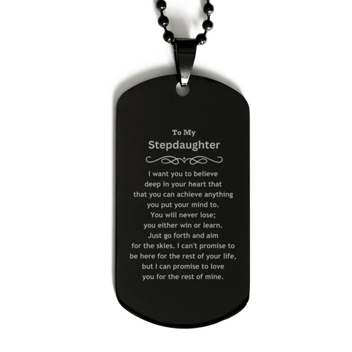 Motivational Stepdaughter Black Dog Tag Necklace - I can promise to love you for the rest of mine, Birthday Christmas Jewelry Gift for Women