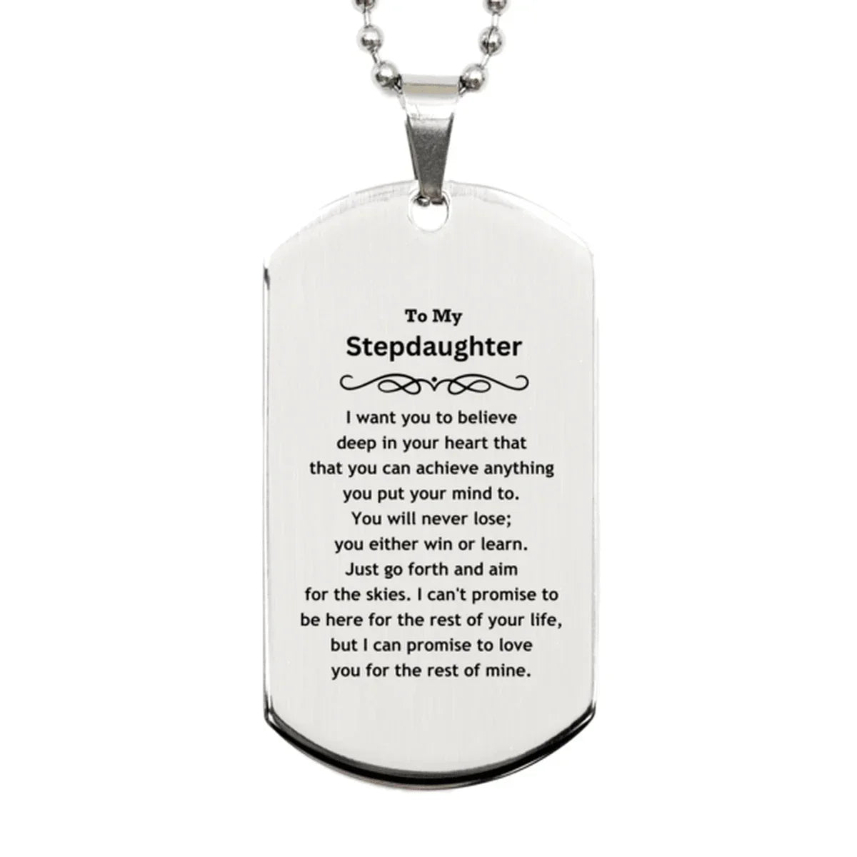 Motivational Stepdaughter Silver Dog Tag Engraved Necklace, I can promise to love you for the rest of my life, Birthday Christmas Jewelry Gift